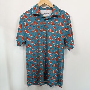 Royal and Awesome Golf Polo Shirt Men Medium Teal Watermelon Fun All Over Print